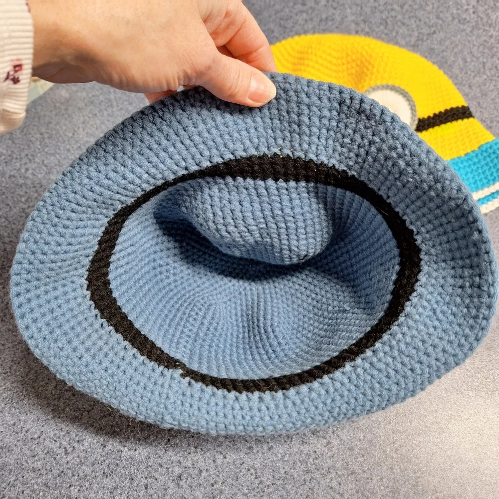 Hand Crocheted Bear & Minion Bucket Hats, Large, NWOT
